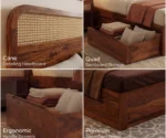 Balikos Sheesham Wood Bed with Drawer Storage and Cane Detailing - Image 4
