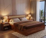 Balikos Sheesham Wood Bed with Drawer Storage and Cane Detailing