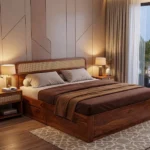 Balikos Sheesham Wood Bed with Drawer Storage and Cane Detailing