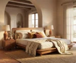Lotus Premium Sheesham Wood Bed with Brass Inlay - Image 5