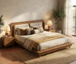 Lotus Premium Sheesham Wood Bed with Brass Inlay