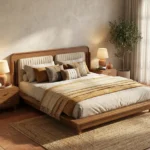 Lotus Premium Sheesham Wood Bed with Brass Inlay
