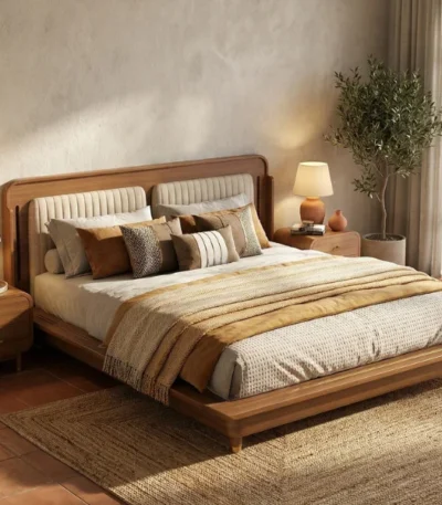 Lotus Premium Sheesham Wood Bed with Brass Inlay