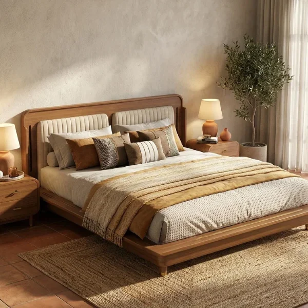 Lotus Premium Sheesham Wood Bed with Brass Inlay