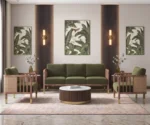 Taran 3+1+1Seater Wooden Sofa in Deep Olive Velvet Colour