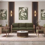 Taran 3+1+1Seater Wooden Sofa in Deep Olive Velvet Colour