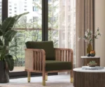 Taran 3+1+1 Seater Wooden Sofa in Deep Olive Velvet Colour - Image 10