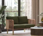 Taran 3+1+1 Seater Wooden Sofa in Deep Olive Velvet Colour - Image 13