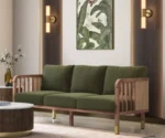 Taran 3+1+1 Seater Wooden Sofa in Deep Olive Velvet Colour - Image 3