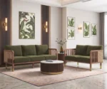 Taran 3+1+1 Seater Wooden Sofa in Deep Olive Velvet Colour - Image 2