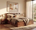 Wildon Premium Sheesham Wood Bed with Cushioned Headboard and Hydraulic Storage