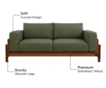 Aranyam Sheesham Wood 3 Seater Sofa with Cane Detailing - Image 4