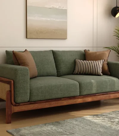 Aranyam Sheesham Wood 3 Seater Sofa with Cane Detailing
