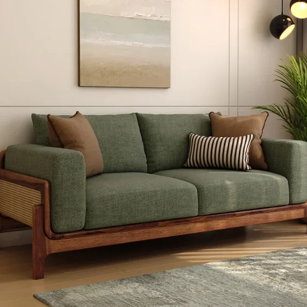Aranyam Sheesham Wood 3 Seater Sofa with Cane Detailing