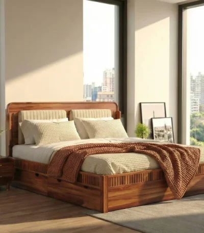 Lotus Premium Sheesham Wood Bed with Box Storage