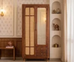 Saanvi Sheesham Wood Wardrobe with Elegant Cane Detailing (Teak Finish)