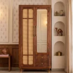 Saanvi Sheesham Wood Wardrobe with Elegant Cane Detailing (Teak Finish)