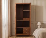 Saanvi Sheesham Wood Wardrobe with Elegant Cane Detailing (Teak Finish) - Image 2