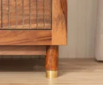 Saanvi Sheesham Wood Wardrobe with Elegant Cane Detailing (Teak Finish) - Image 3