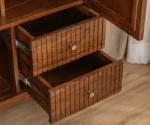 Saanvi Sheesham Wood Wardrobe with Elegant Cane Detailing (Teak Finish) - Image 5