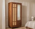 Saanvi Sheesham Wood Wardrobe with Elegant Cane Detailing (Teak Finish) - Image 6
