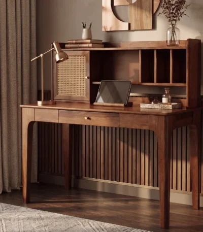 Sarah Sheesham Wood Study Table with Storage & Cane Cabinet