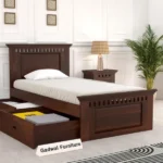 Solid Sheesham Wood Bed 6X4 Single Bed with Drawer Storage