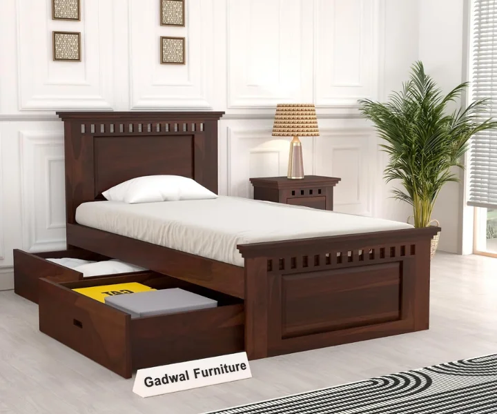 Solid Sheesham Wood Bed 6X4 Single Bed with Drawer Storage Solid Sheesham Wood Bed 6X4 Single Bed with Drawer Storage