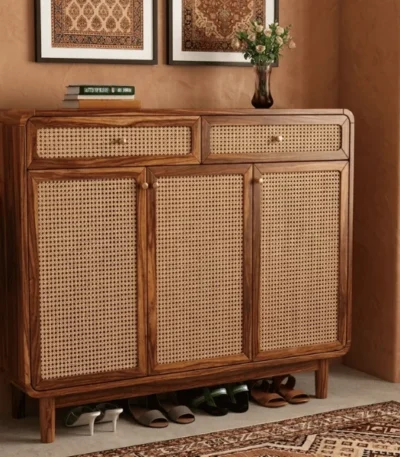 Dashlet Premium Solid Wood Shoe Cabinet With Cane Detailing