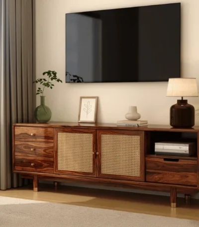 Eka Solid sheesham wood and Cane TV Unit
