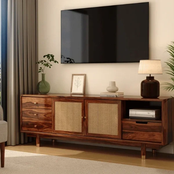 Eka Solid sheesham wood and Cane TV Unit