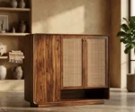 Griva Premium Solid Wood Shoe Cabinet With Cane Detailing