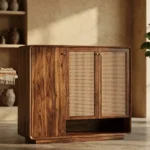 Griva Premium Solid Wood Shoe Cabinet With Cane Detailing