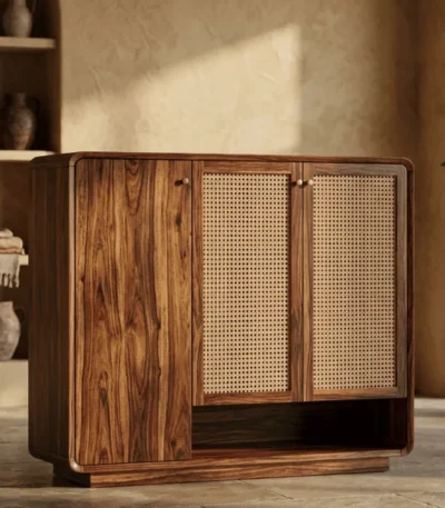 Griva Premium Solid Wood Shoe Cabinet With Cane Detailing