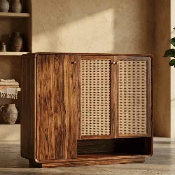 Griva Premium Solid Wood Shoe Cabinet With Cane Detailing