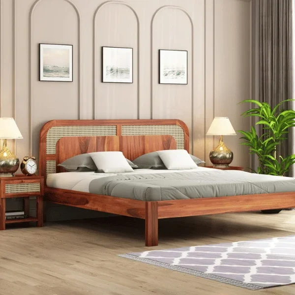 Hester Sheesham Wood Cane Bed With Non Storage