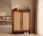 Vithiya Premium Solid Wood Shoe Rack With Cane Detailing