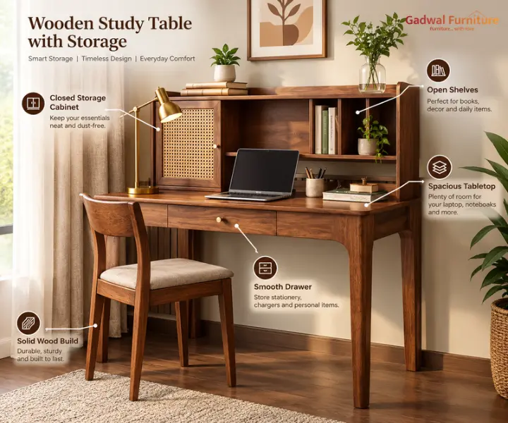 Wooden Study Table with Storage Best Designs, Features and Buying Guide